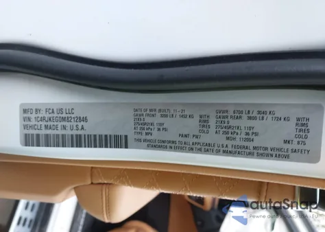 2021 Jeep Grand Cherokee L Summit Reserve 4X4 из США, поврежденный, VIN 1C4RJKEG0M8212846